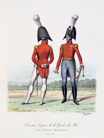 A királyi gárda könnyű lovai, társasági öltözködés és vetkőzés, 1814-15 alkotó: Eugene Titeux