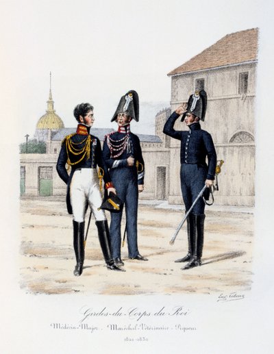 Király testőrei, főorvos-őrnagy, marsall-állatorvos és piqueur, 1820-30 alkotó: Eugene Titeux