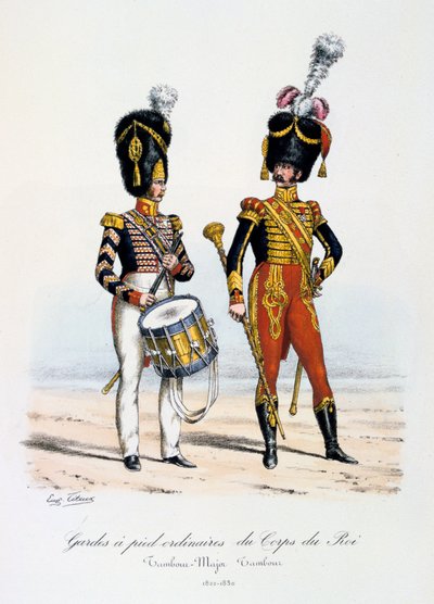 A királyi hadtest rendes lábőrei, dobos őrnagy és dobos, 1822-30 alkotó: Eugene Titeux