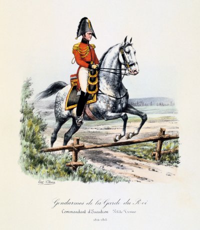 A királyi őrség csendőrei, századparancsnok, levetkőzik, 1814-15 alkotó: Eugene Titeux