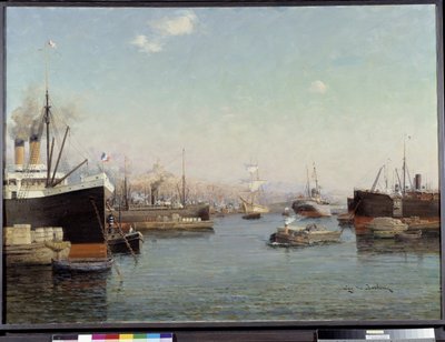 La Joliette kikötője Eugene de Barberiis festménye (1851-1937) 20. századi Fondation Regards de Provence, Marseille alkotó: Eugene de Barberis
