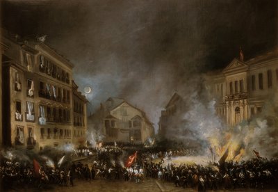 Az 1854-es forradalom epizódja a madridi Puerta del Solban. Eugenio LUCAS VELAZQUEZ festménye alkotó: Eugenio Lucas Velázquez
