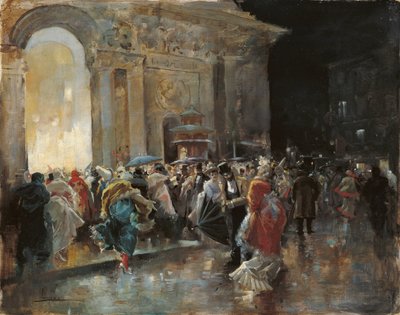 Érkezés a színházba egy Álarcosbál éjszakáján - Lucas Villaamil, Eugenio (1858-1919) - c. 1895 - Olaj, fa - 31x40 - Museo Carmen Thyssen, Malaga alkotó: Eugenio Lucas Villaamil