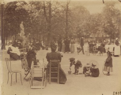 Nők és gyermekek a luxemburgi kertekben alkotó: Eugène Atget