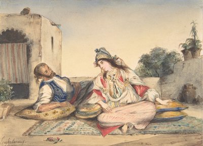 Egy marokkói házaspár a teraszukon, 1832. alkotó: Eugène Delacroix