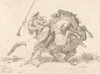 A mór lovasok találkozása (Rencontre de Cavaliers Maures) alkotó: Eugène Delacroix