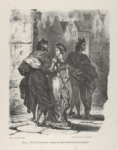 Faust megpróbálja elcsábítani Marguerite Goethét, Faust, 1825-27., 1825-27. alkotó: Eugène Delacroix