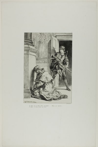 Hamlet megpróbálja megölni a királyt, 8. tábla a Hamletből alkotó: Eugène Delacroix