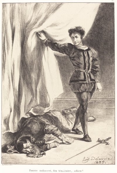 Hamlet és Polonius teste (III. felvonás, IV. jelenet) alkotó: Eugène Delacroix