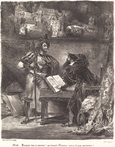 Mephisto megjelenik Faustnak. alkotó: Eugène Delacroix