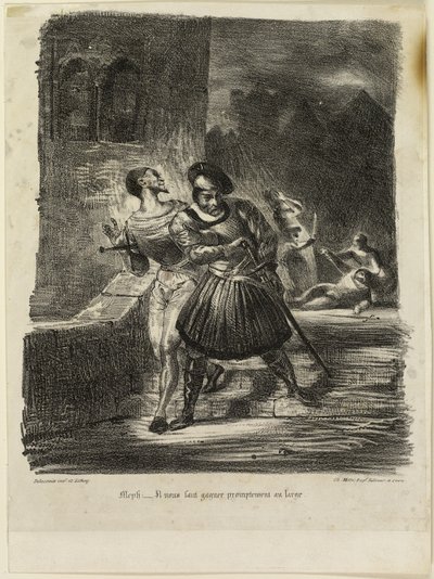 Mefisztó és Faust a párbaj után menekülve alkotó: Eugène Delacroix