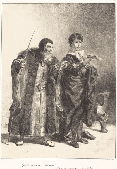 Polonius és Hamlet (II. felvonás, II. jelenet) alkotó: Eugène Delacroix