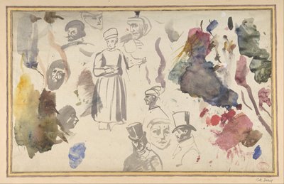 Férfifejek és álló férfialak tanulmányozása,. alkotó: Eugène Delacroix