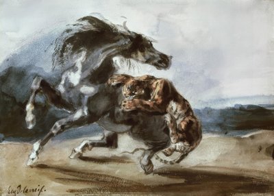 Tigris megtámad egy vad lovat alkotó: Ferdinand Victor Eugene Delacroix