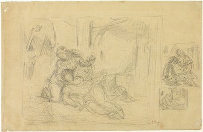 Haldokló nő (?), Férfi a hálószobában, két vázlat ugyanarról alkotó: Eugène Delacroix