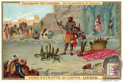 Egy kígyóbűvölő (chromolitho) alkotó: European School