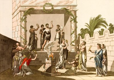 Ízisz szertartásait végrehajtó ókori rómaiak, Pompei (színes metszet) alkotó: European School