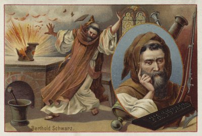 Berthold Schwarz, a legendás 14. századi német alkimista feltalálta a puskaport. alkotó: European School