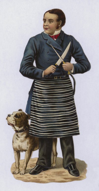 Hentes, élező kés, kutyával alkotó: European School