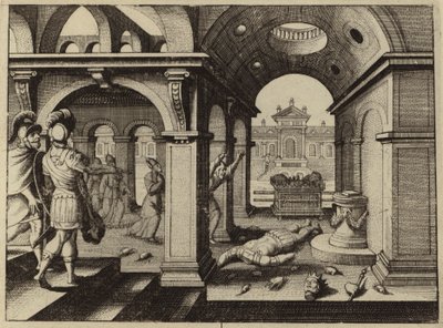 Elfogott frigyláda Dagon filiszteus templomában (metszet) alkotó: European School