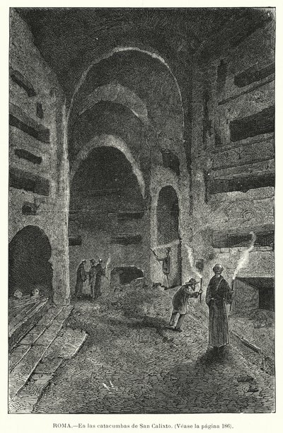St Callistus katakombái, Róma, Olaszország (litho) alkotó: European School