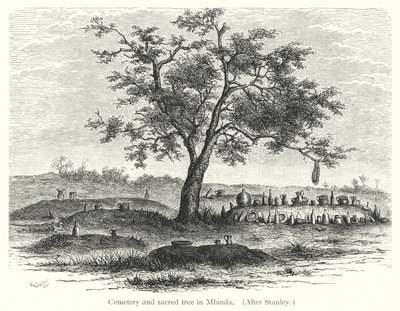 Temető és szent fa Mbindában (metszet) alkotó: European School
