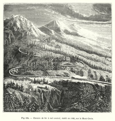 Központi vasút, 1866-ban, a Mont-Cenis-en (metszet) alkotó: European School