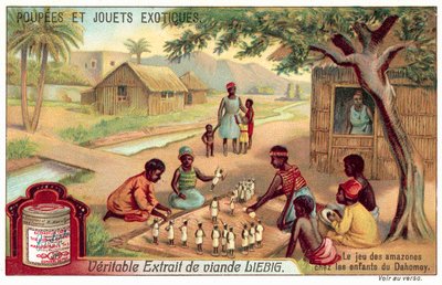 Gyerekek Amazonas játékot játszanak Dahomeyben (chromolitho) alkotó: European School