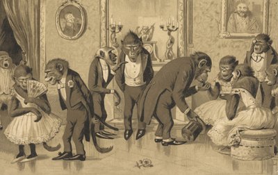 Páviánok esti társasága (litho) alkotó: European School