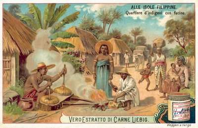 Fülöp-szigeteki kovácsműhely egy faluban (chromolitho) alkotó: European School