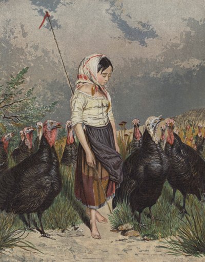 Lány, aki egy pulykanyájra vigyáz (színes litho) alkotó: European School