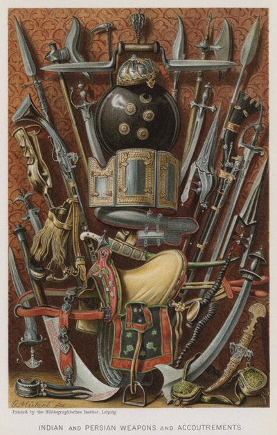 Indiai és perzsa fegyverek és felszerelések (chromolitho) alkotó: European School