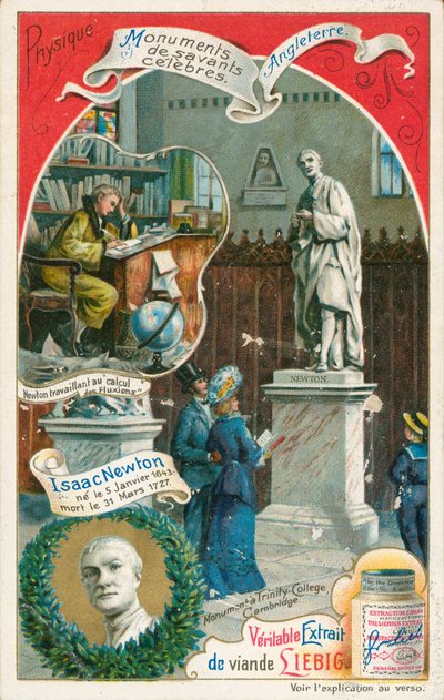 Isaac Newton, Liebig-kártya, 20. század eleje (kromo) alkotó: European School