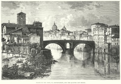 A Tiberis-sziget, Szent Bertalan és a Quattro Capi híd (metszet) alkotó: European School