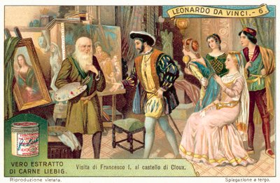 I. Ferenc francia király meglátogatja Leonardo da Vincit Clos Luce-ban (chromolitho) alkotó: European School
