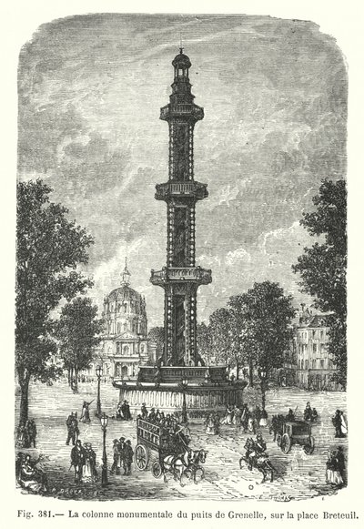 A Grenelle kút monumentális oszlopa a Breteuil téren (metszet) alkotó: European School