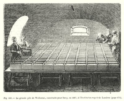 A wollastoni nagy móló, amelyet Davy számára építettek 1807-ben, a londoni királyi intézményben (metszet) alkotó: European School