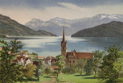 Luzerni-tó: Weggis (színes litográfia) alkotó: European School