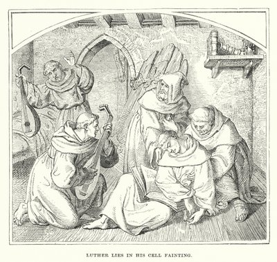 Luther ájultan fekszik a cellájában (metszet) alkotó: European School