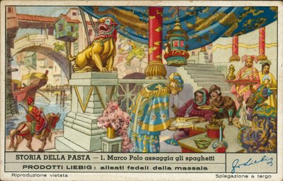 Marco Polo spagettit kóstol Kínában (chromolitho) alkotó: European School