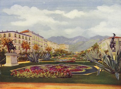 Menton, Le Jardin Public (színes litográfia) alkotó: European School