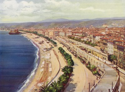 Nizza, Quai du Midi és Vue Generale (színes litográfia) alkotó: European School