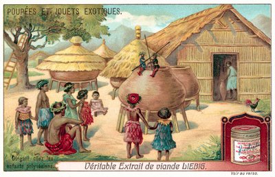 Polinéz gyerekek bábelőadást néznek (chromolitho) alkotó: European School