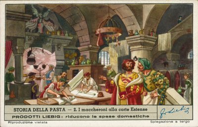 Makaróni készítése az Este udvar konyhájában, Olaszország (kromolito) alkotó: European School