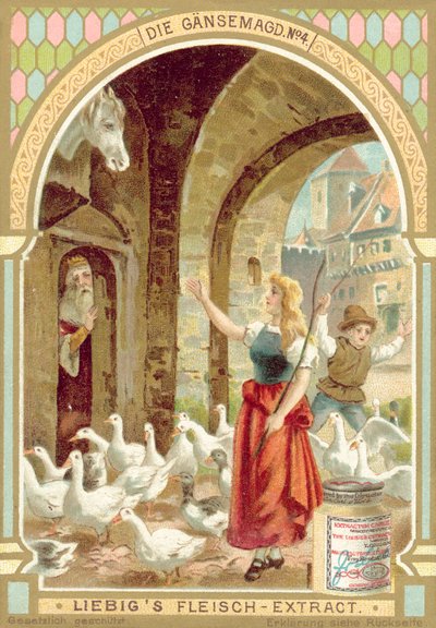 Jelenet a Grimm testvérek A libalány című meséből (chromolitho) alkotó: European School