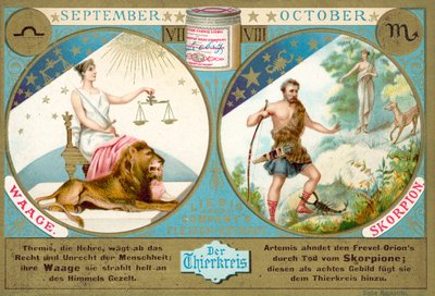 Szeptember és október: Mérleg és Skorpió (chromolitho) alkotó: European School