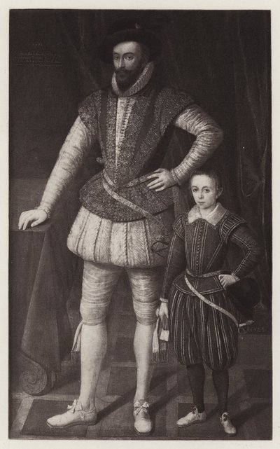 Sir Walter Raleigh és fia (litho) alkotó: European School