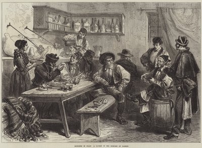 Vázlatok Spanyolországban, egy taverna Madrid külvárosában (metszet) alkotó: European School