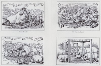 1895-ös szocialista karikatúra a különböző kormányformákról (litho) alkotó: European School