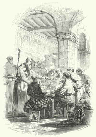 Szent Eligius ételt szolgál fel a szegényeknek (metszet) alkotó: European School